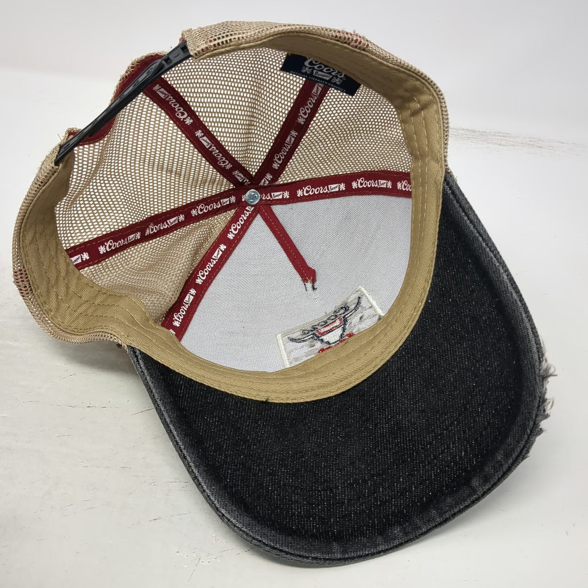 Coors Trucker Hat Gray Beige One Size Denim Banquet Rodeo Bull Head Snapback