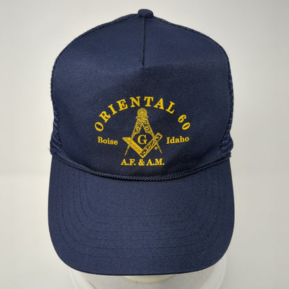 Oriental 60 Boise Idaho AF & AM Snapback Trucker Hat Blue OS Mesh Back Rope Otto