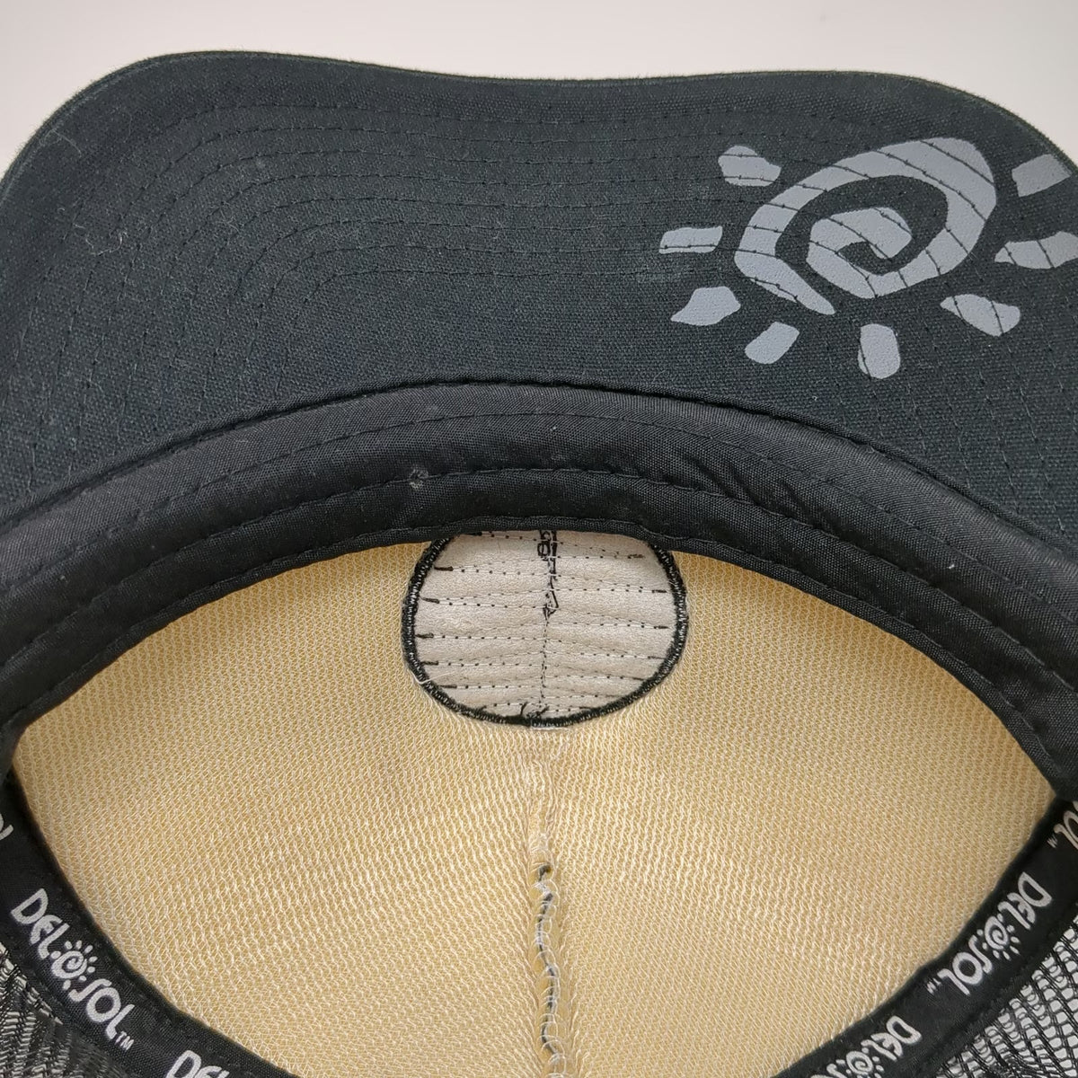 Del Sol Trucker Hat Black One Size Snapback Mesh Back Graphic Under Brim Striped