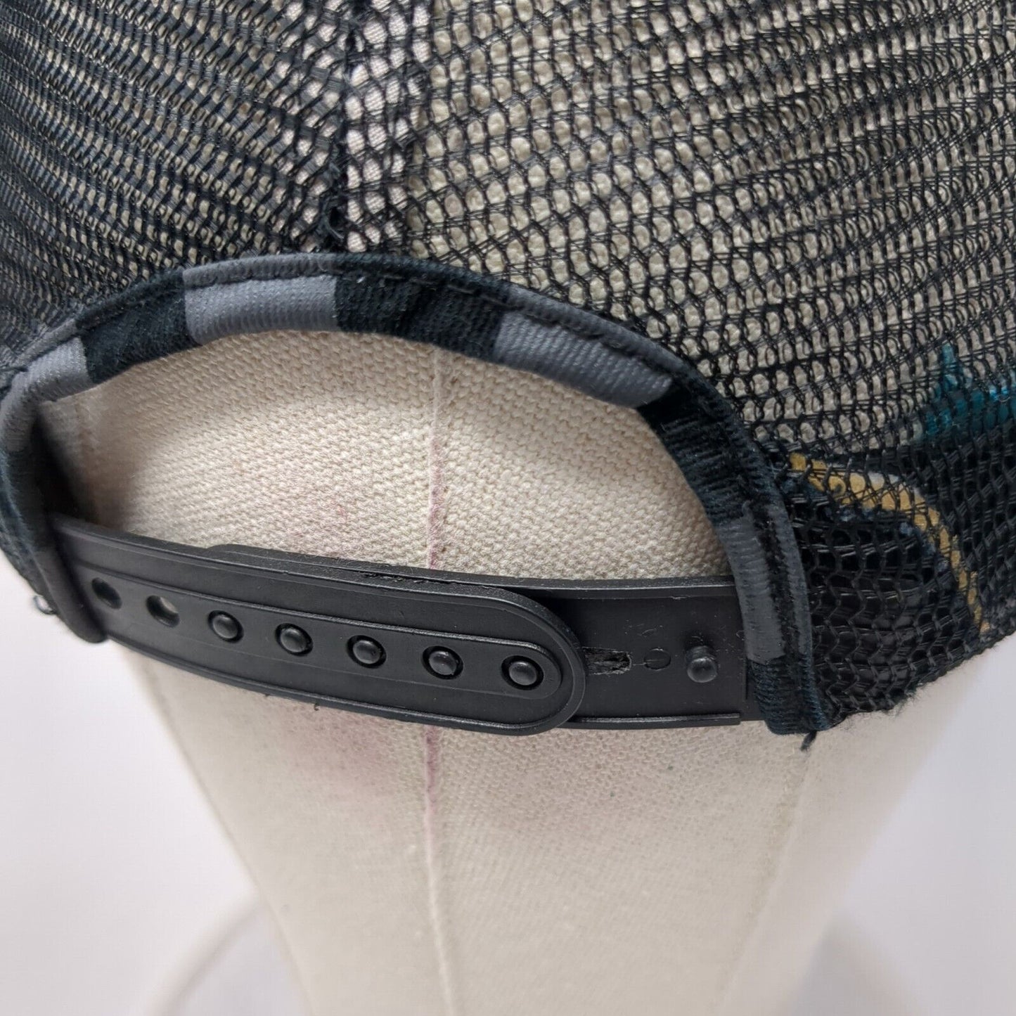 Domo Domo-Kun Snapback Mesh Back Hat Black Gray Checkered Mouth Foam