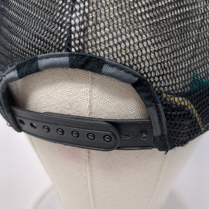 Domo Domo-Kun Snapback Mesh Back Hat Black Gray Checkered Mouth Foam