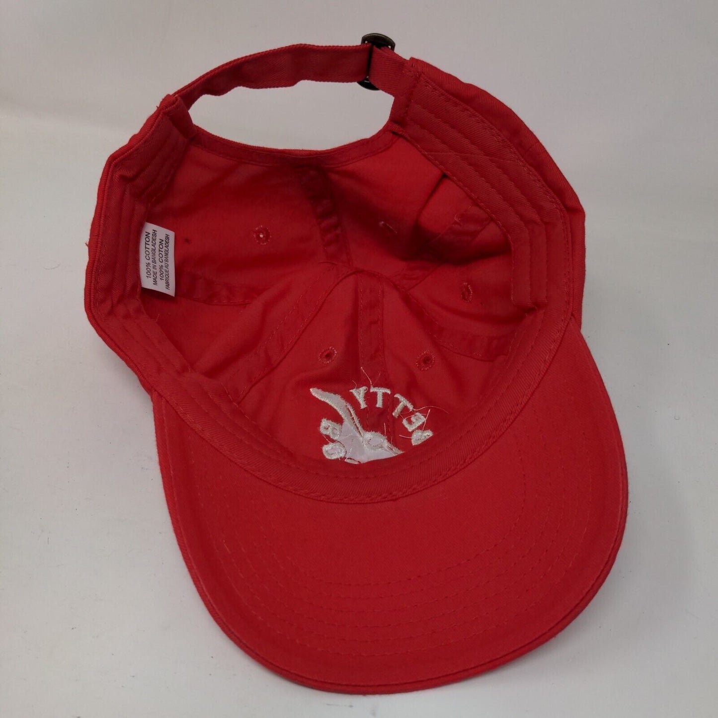 Betty Booze Slideback Hat Red One Size Adjustable Embroidered 6 Panel Cotton