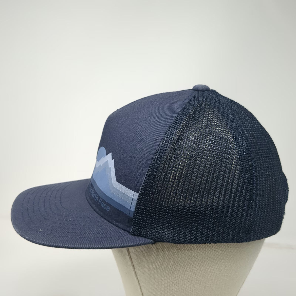 The North Face Trucker Hat Blue One Size Mountain Graphic Mesh Snapback Flexfit