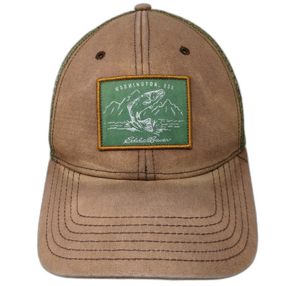 Eddie Bauer Trucker Hat One Size Brown Green Washington Fish Mesh Snapback