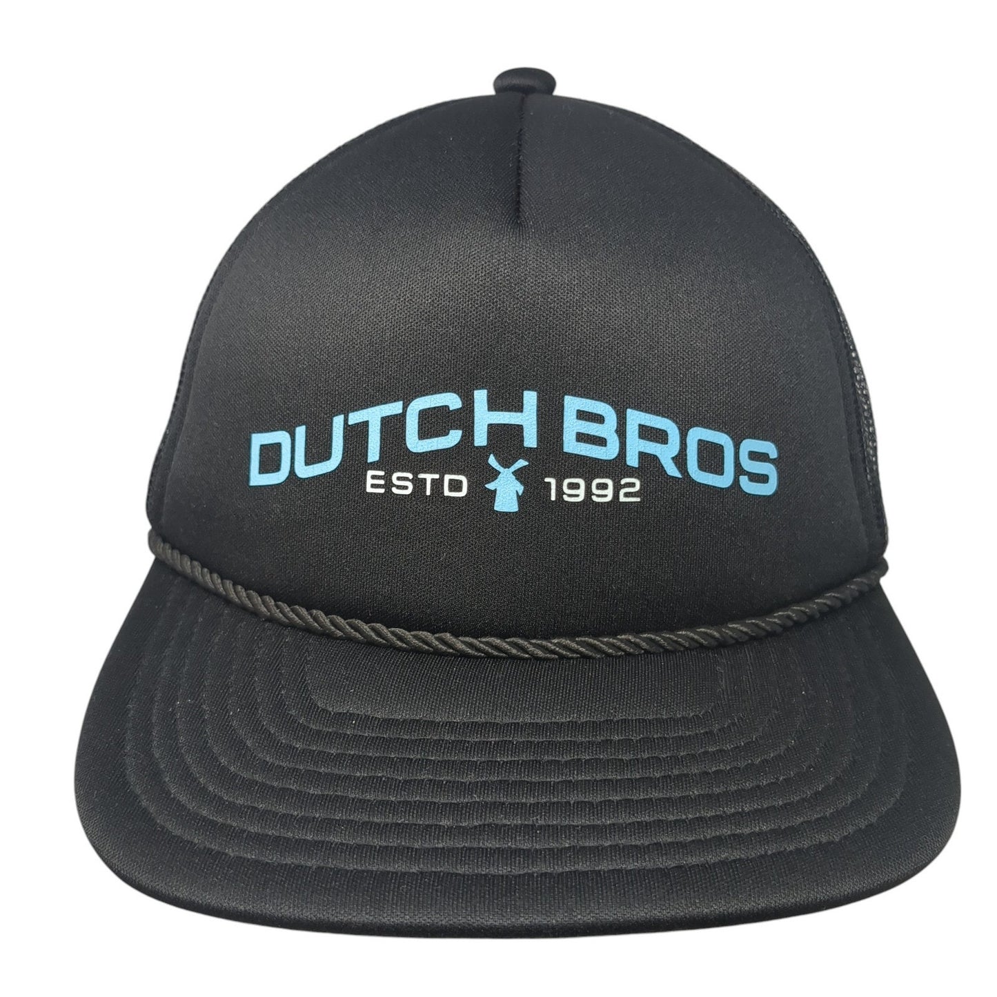 Dutch Bros 1992 Strapback Rope Trucker Hat Black One Size Mesh Back