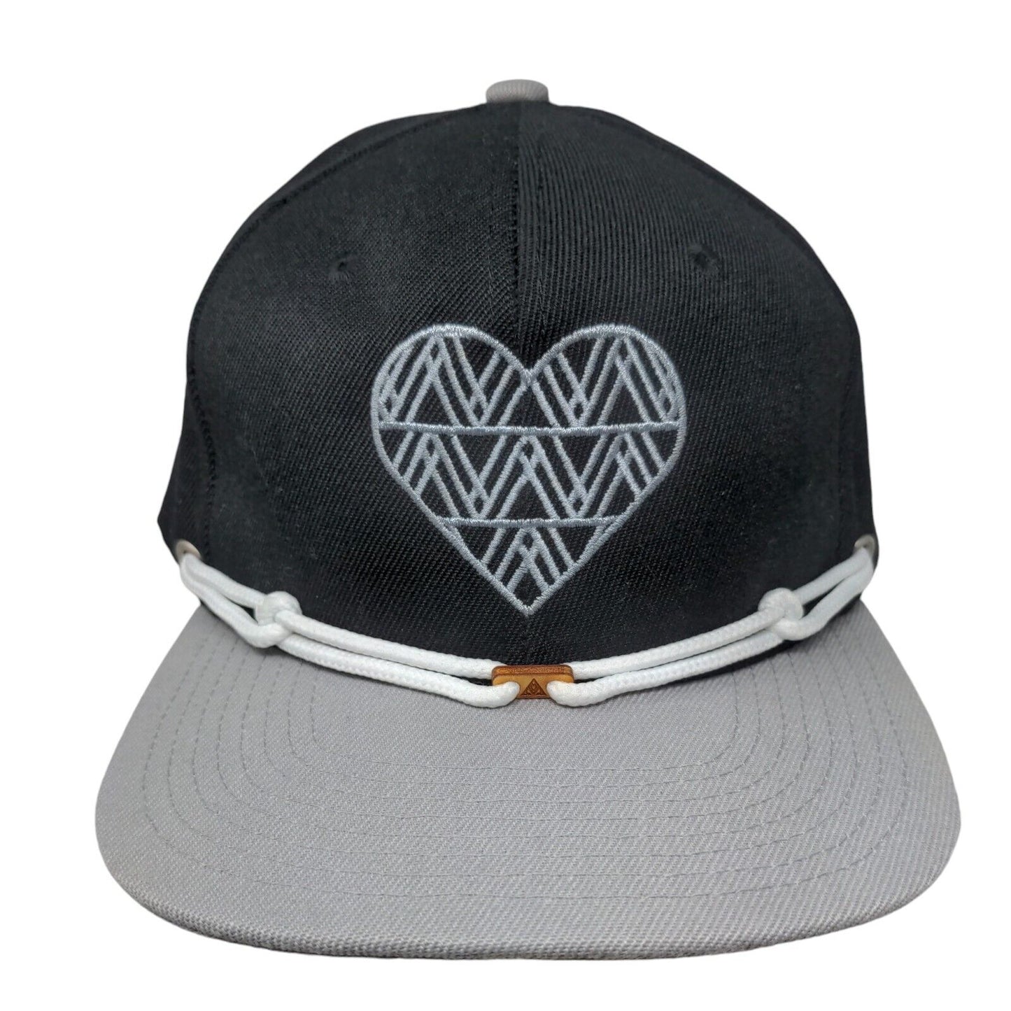 Heart Snapback Hat Black One Size Adjustable Embroidered Rope Lace 6 Panel Crown