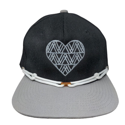 Heart Snapback Hat Black One Size Adjustable Embroidered Rope Lace 6 Panel Crown