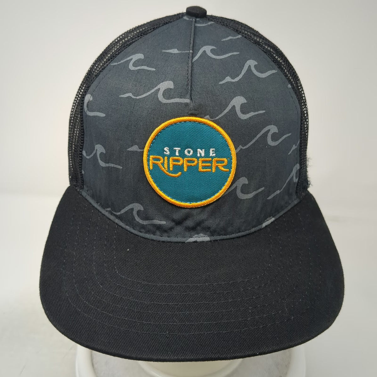 Stone Brewing Ripper Trucker Hat Black One Size Wave Pattern Mesh Snapback Patch
