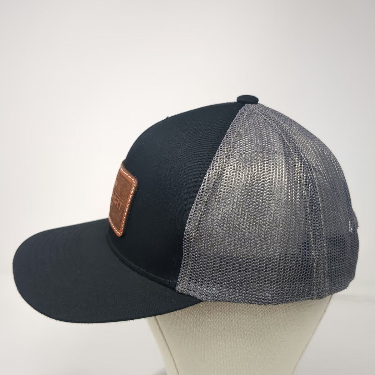 Pacific Headwear Trucker Hat Black One Size Snapback Mesh Leather Patch Logo