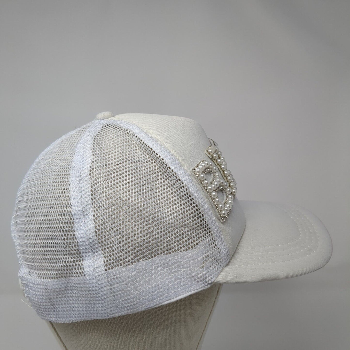 Bride Pearl Bling Snapback Trucker Hat White One Size Mesh Back Solid