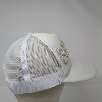 Bride Pearl Bling Snapback Trucker Hat White One Size Mesh Back Solid