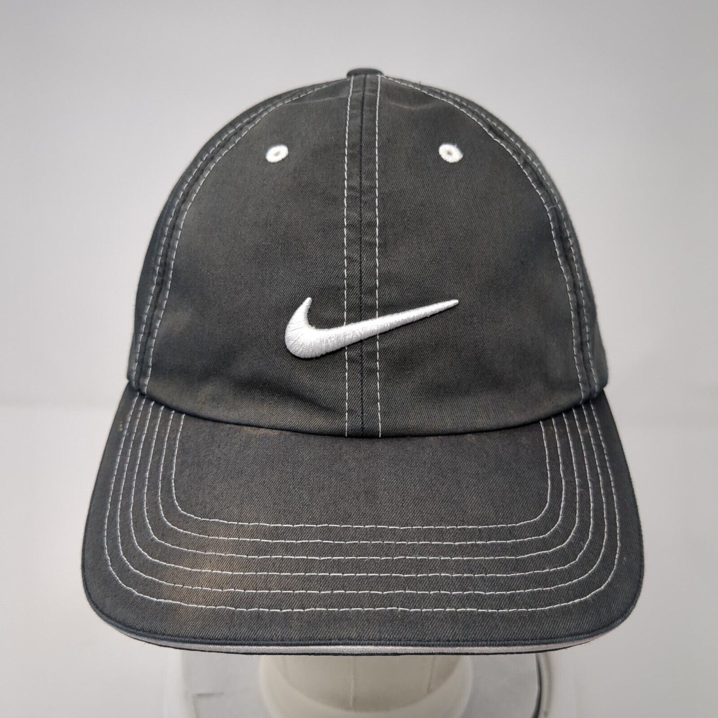 Nike Golf Strapback Hat Gray One Size Swoosh Adjustable Solid 6 Panel