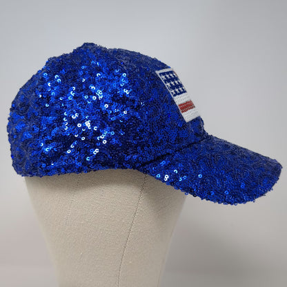 Lake Shore Drive Baseball Cap Blue One Size Sequin American Flag Stripes Hat