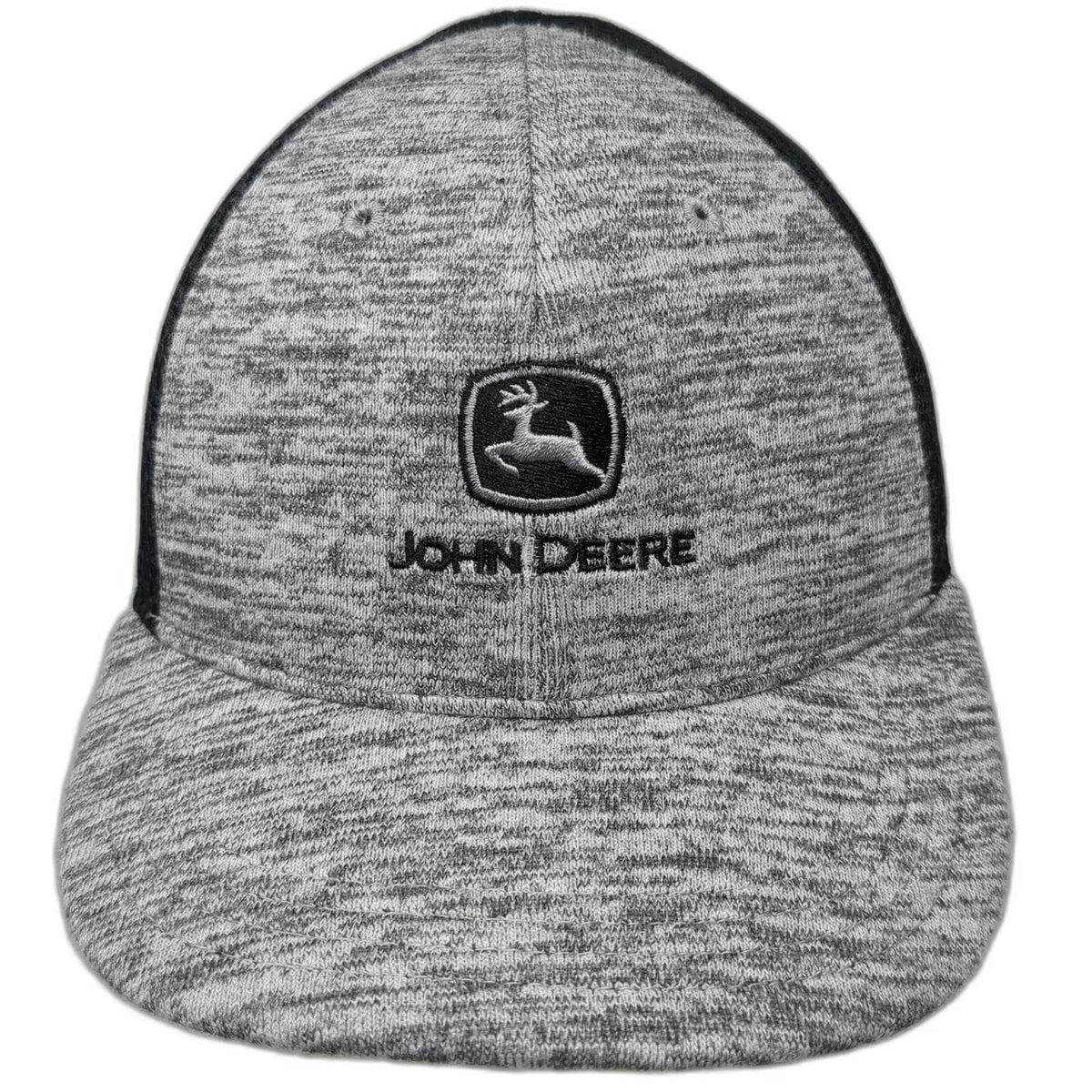 John Deere Baseball Cap Gray Black One Size Mesh Back Heathered Memory Fit Hat