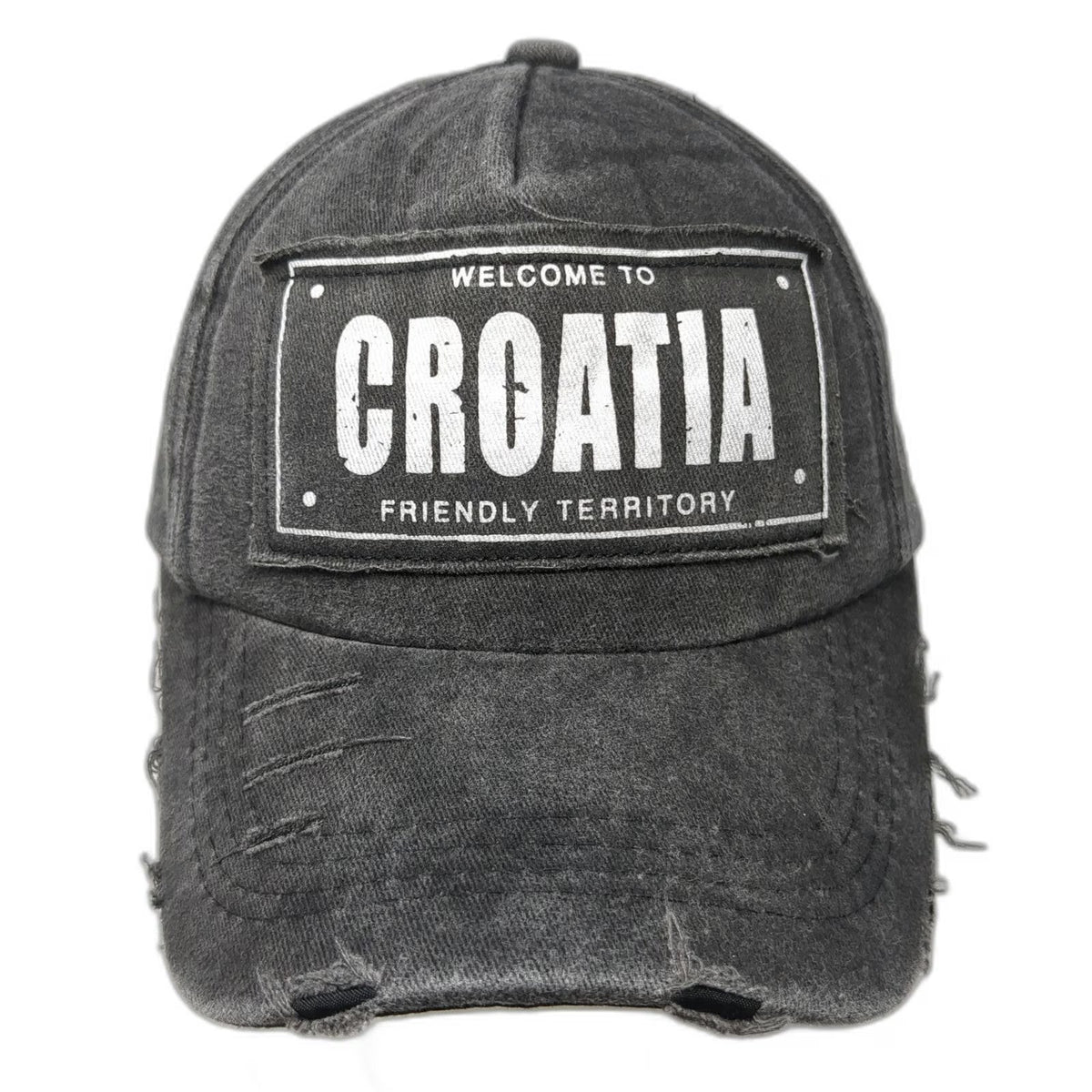 Dolphin Club 5 Panel Gray One Size Hat Croatia Patch Frayed Slideback Cotton