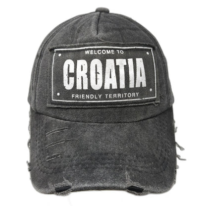 Dolphin Club 5 Panel Gray One Size Hat Croatia Patch Frayed Slideback Cotton