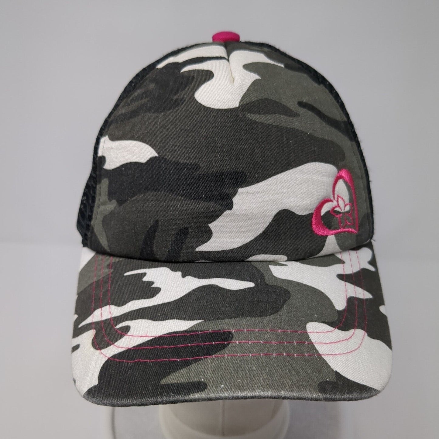 Beth Marie Snapback Trucker Hat Camo One Size Mesh Back Embroidered