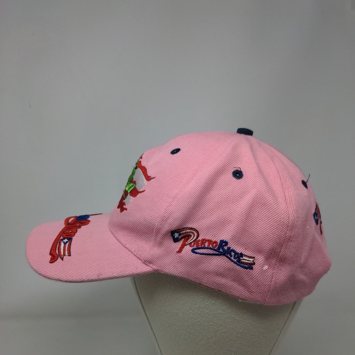 Puerto Rico Flag Frog Strapback Hat Pink OSFA Embroidered Adjustable