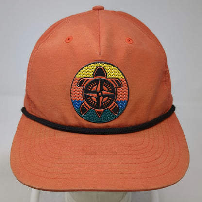 YOU KNOW! 5 Panel Orange One Size Hat Turtle Compass Rubber Patch Rope Snapback