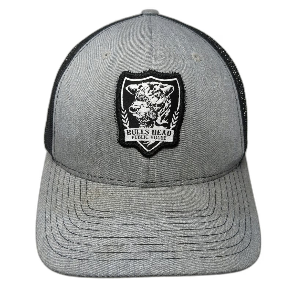 Richardson Trucker Hat Gray Black One Size Bulls Head Public House Snapback