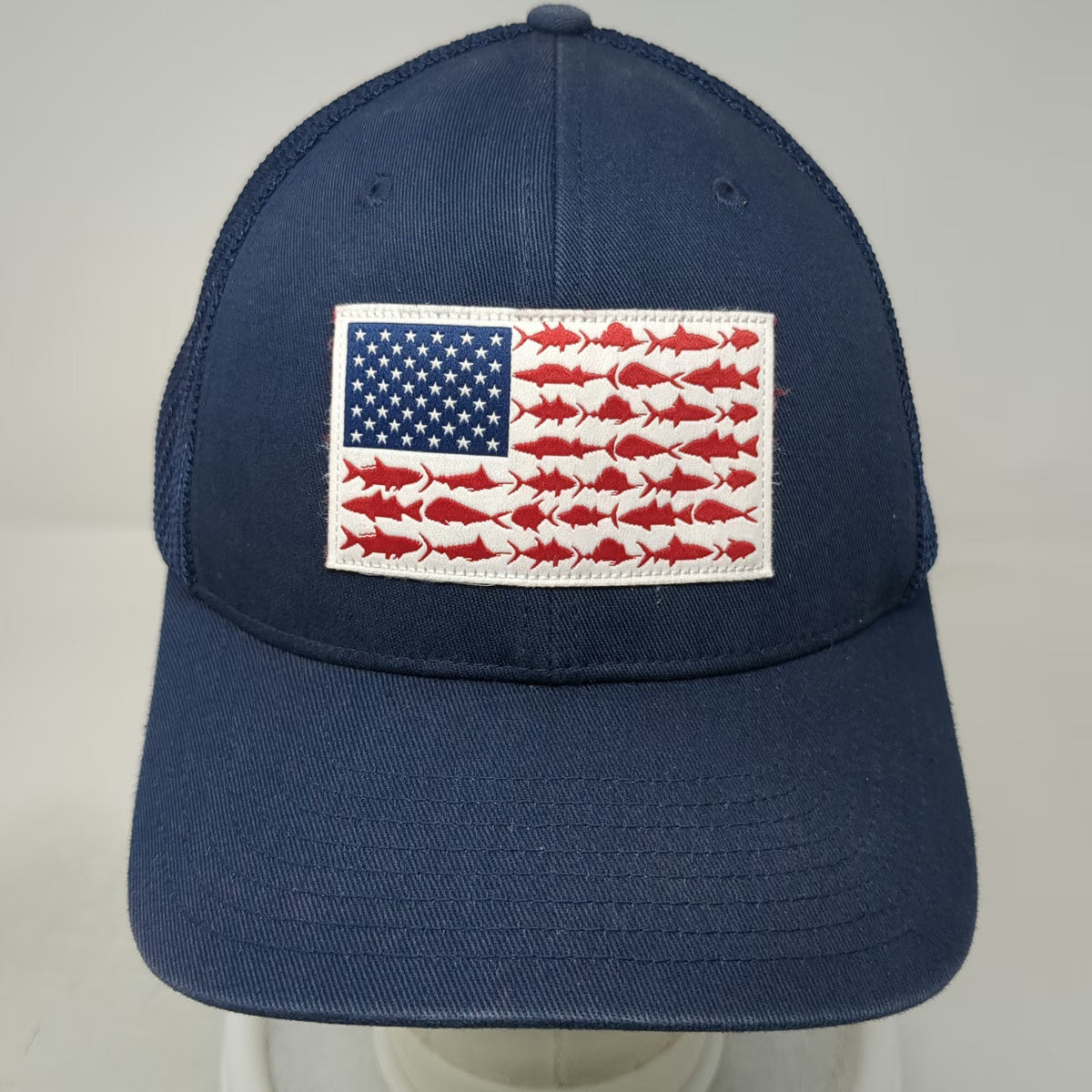 Columbia Baseball Cap Blue XL Mesh Back Performance Fish American Flag PFG hat