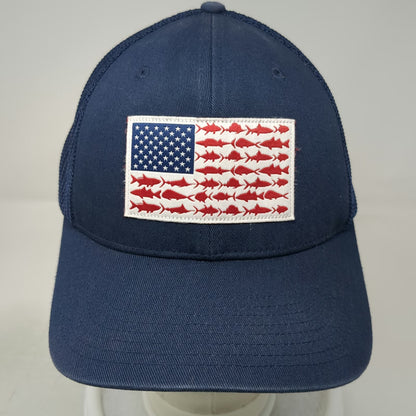 Columbia Baseball Cap Blue XL Mesh Back Performance Fish American Flag PFG hat