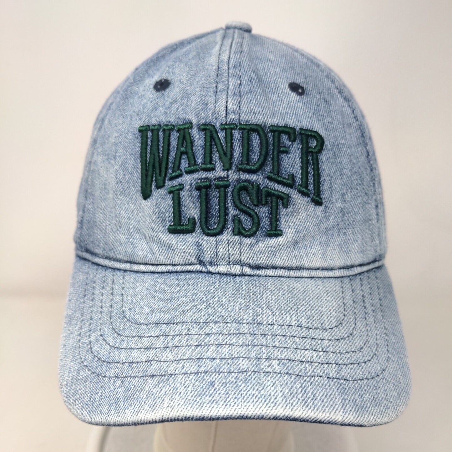 Wander Lust Slideback Denim Hat Blue OSFM Embroidered Adjustable 6 Panel