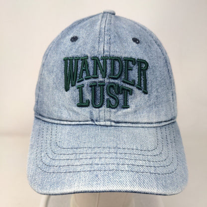 Wander Lust Slideback Denim Hat Blue OSFM Embroidered Adjustable 6 Panel