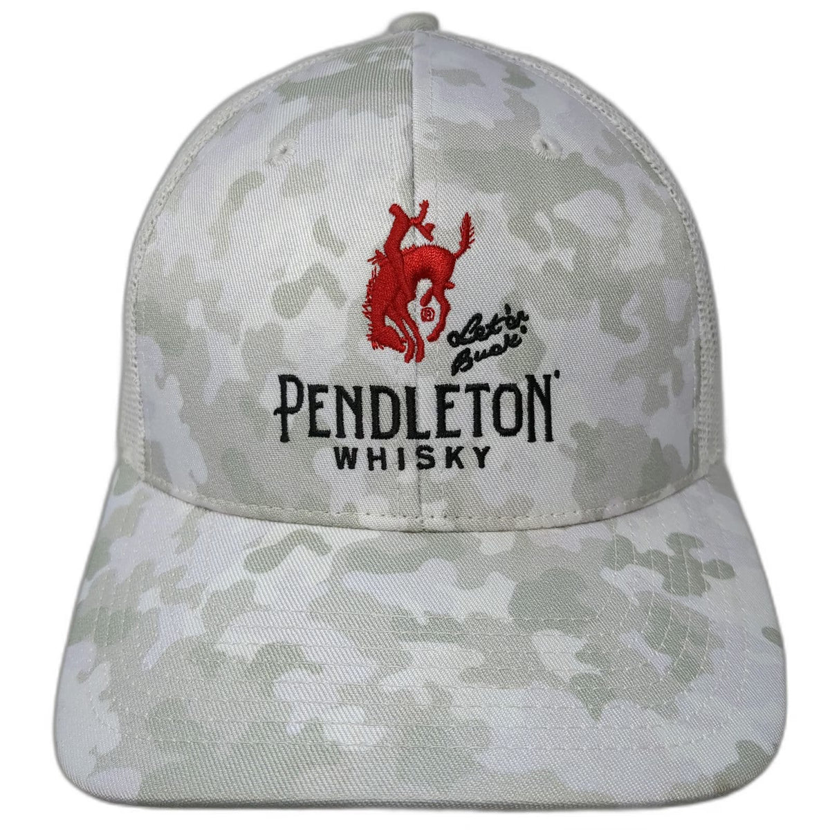 Pendleton Whisky Trucker Hat One Size White Camo Mesh Bucking Bronco Logo Hat