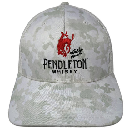 Pendleton Whisky Trucker Hat One Size White Camo Mesh Bucking Bronco Logo Hat