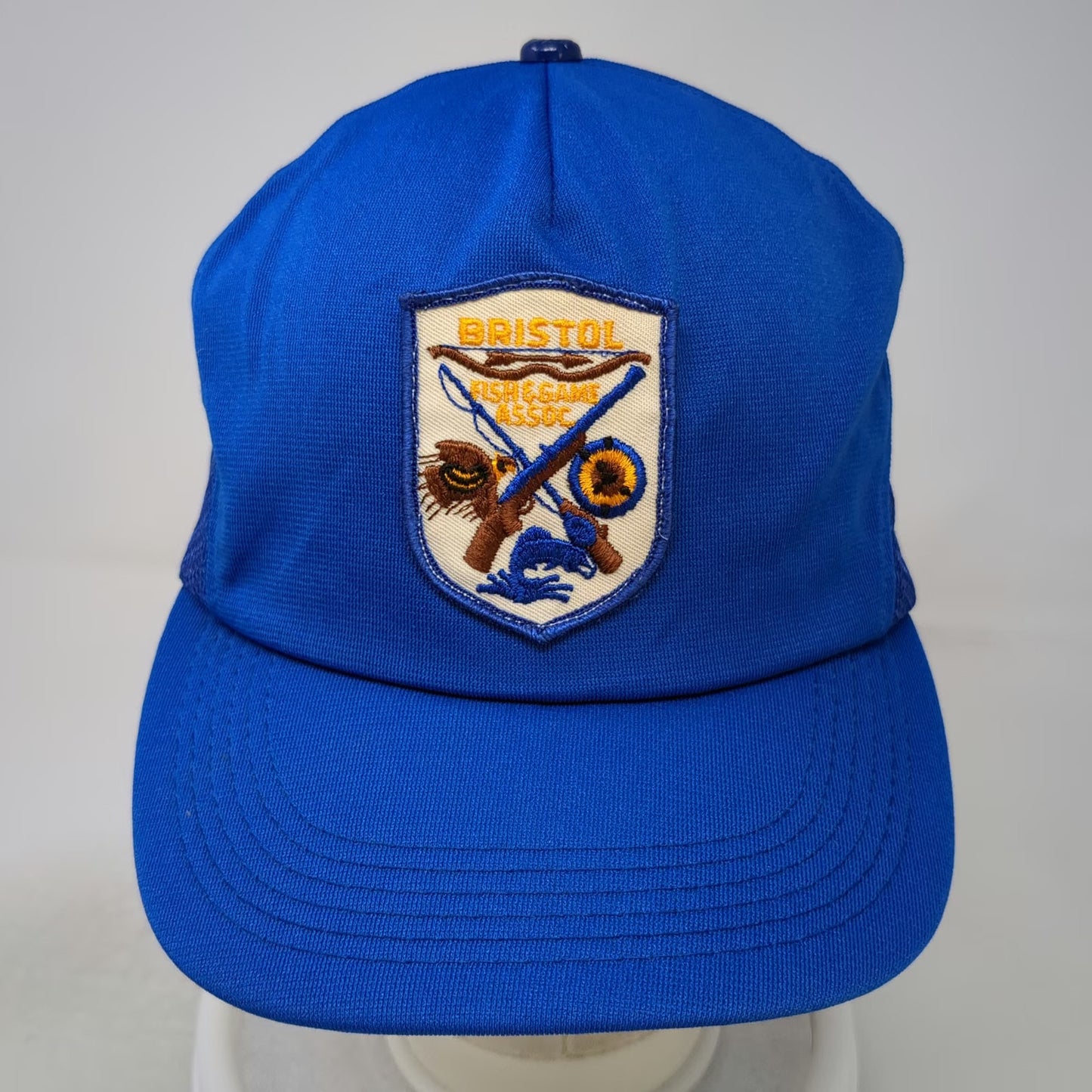 Bristol Fish Game Assoc Blue OS Trucker Hat Snapback USA Fishing Hat Vintage