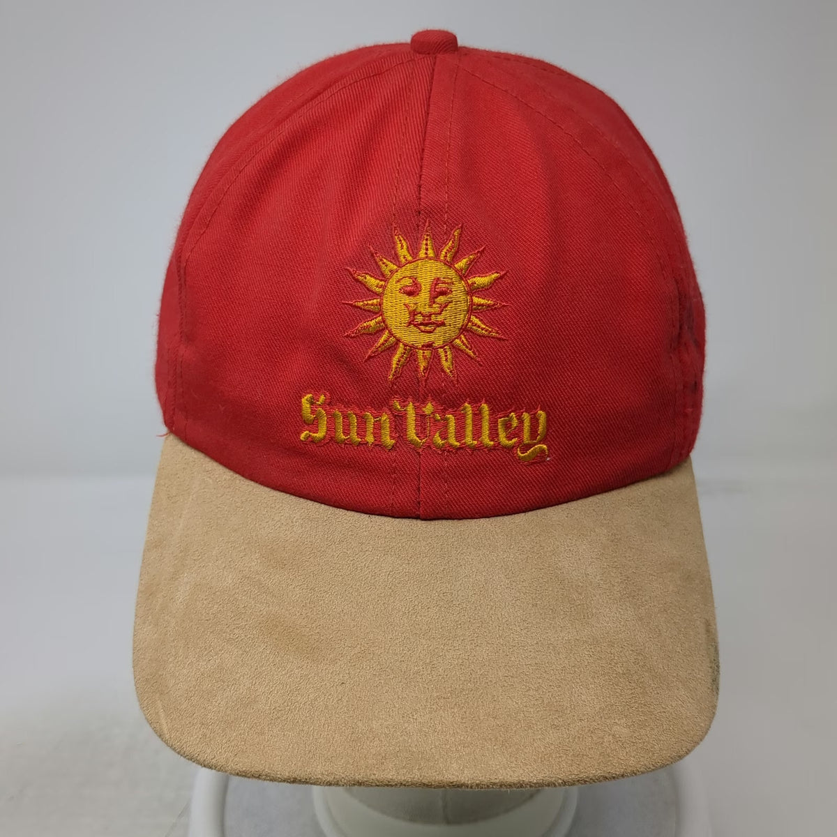 Imperial Baseball Cap Red Suede Bill Leather Strapback Sun Valley Hat Vintage