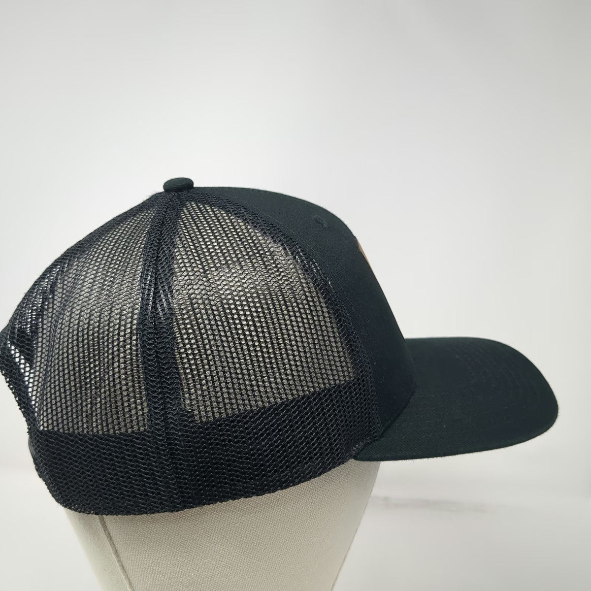 Outdoor Cap Trucker Hat Black OSFM Harris Premium Beef Leather Patch Snapback
