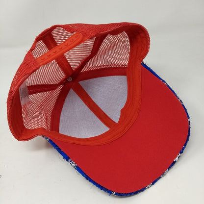 Stars Sequin Snapback Trucker Hat Multi OSFA Mesh Back Colorblock