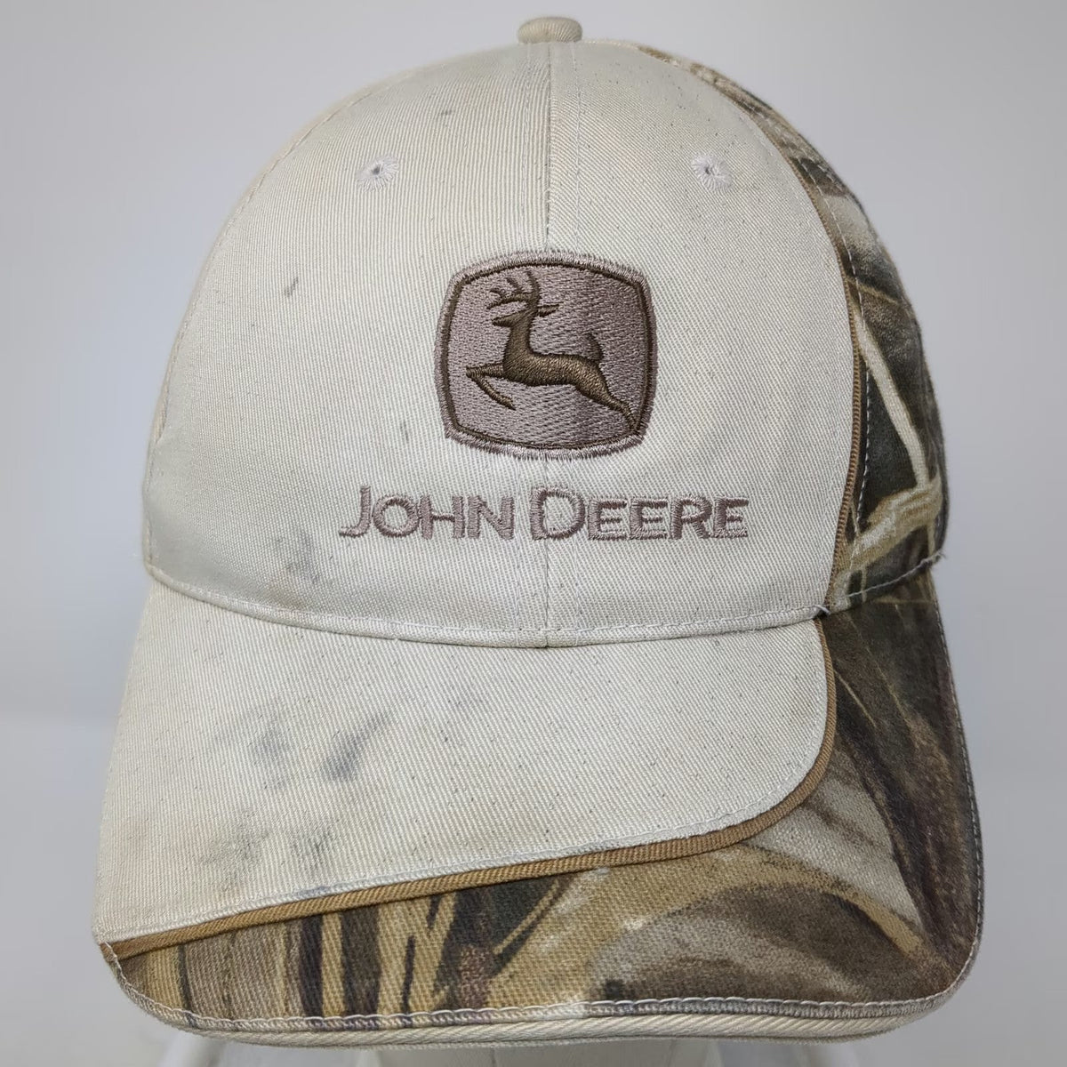 John Deere Baseball Cap Beige Camo One Size Strapback Embroidered Logo Hat