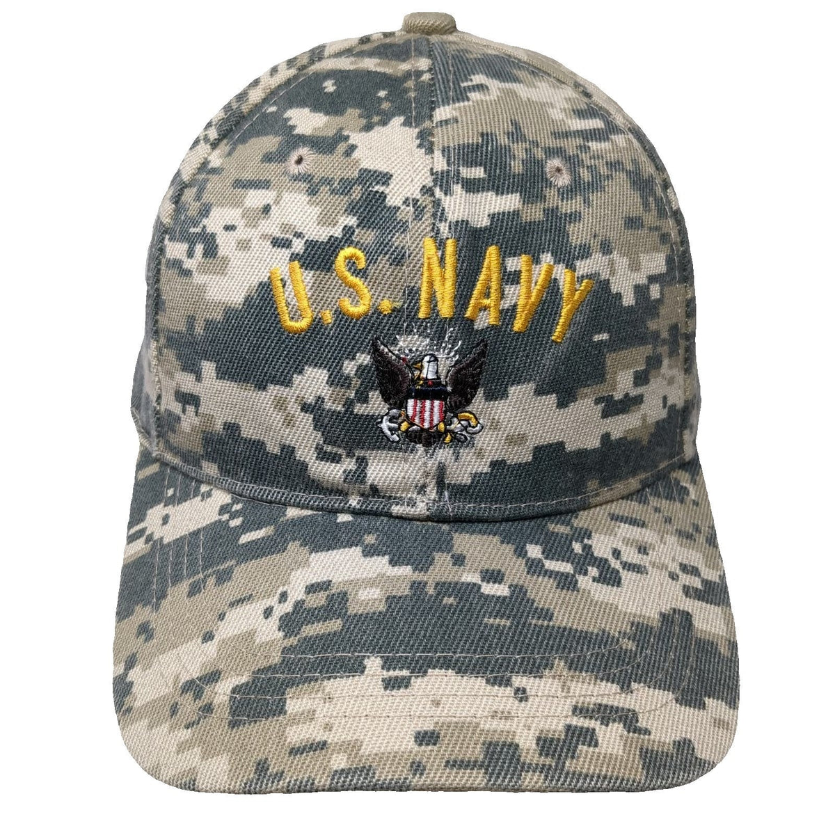 U.S. Navy Baseball Cap Gray One Size Digital Camo Strapback Polyester Hat Logo