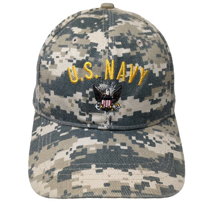 U.S. Navy Baseball Cap Gray One Size Digital Camo Strapback Polyester Hat Logo