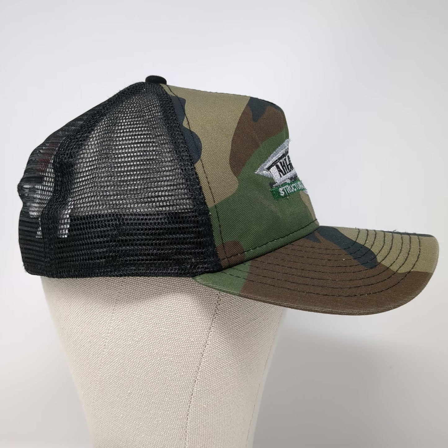 New Era Trucker Hat Green Camo One Size Ahlborn Structural Steel American Flag
