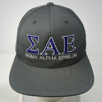 Yupoong Snapback Hat Gray One Size Sigma Alpha Epsilon Greek Life Flat Brim