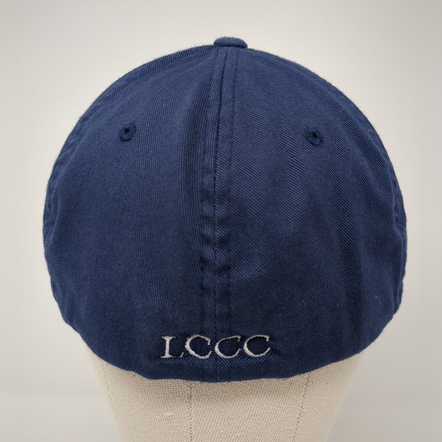 LCCC Fitted Hat Blue L-XL Embroidered Logo Stretch Flexfit Yupoong