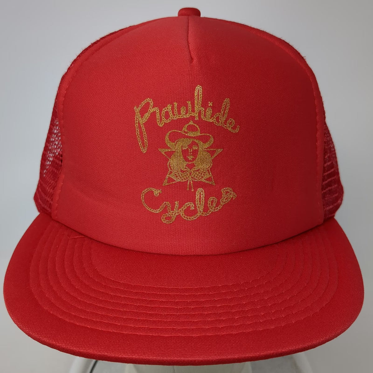 Otto Trucker Hat Red One Size Rawhide Cycles Mesh Snapback Foam Gold Glitter