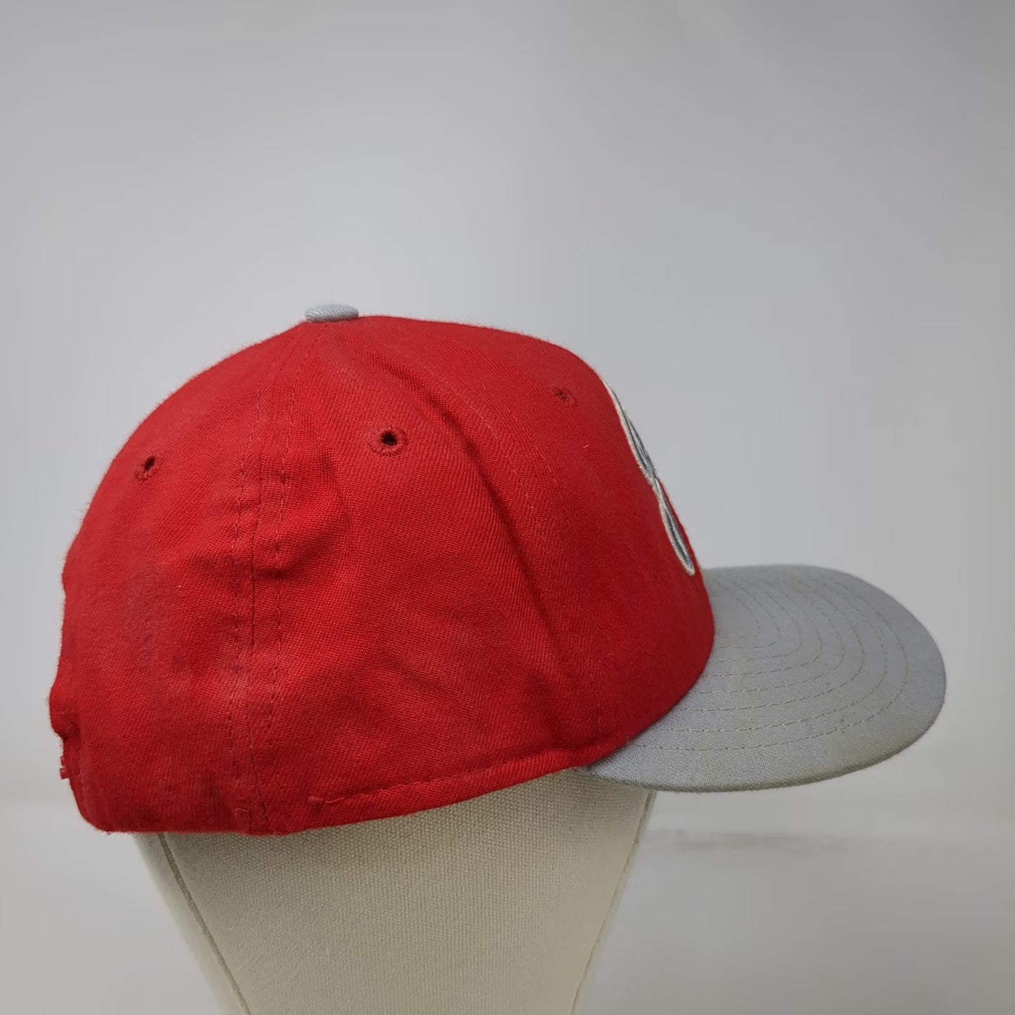 New Era Snapback Red Hat Size L Script FL Embroidered Two Tone Gray Flat Bill
