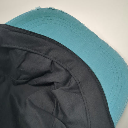 Army Cap Blue One Size Distressed Frayed Ruched Band Cadet Military Style Hat