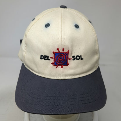 Del Sol Baseball Cap Beige Blue One Size Slideback Hat Sun Powered Graphic Logo