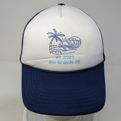 Trucker Hat Blue White One Size Mesh Snapback RC 2025 Rio Grande PR Palm Tree