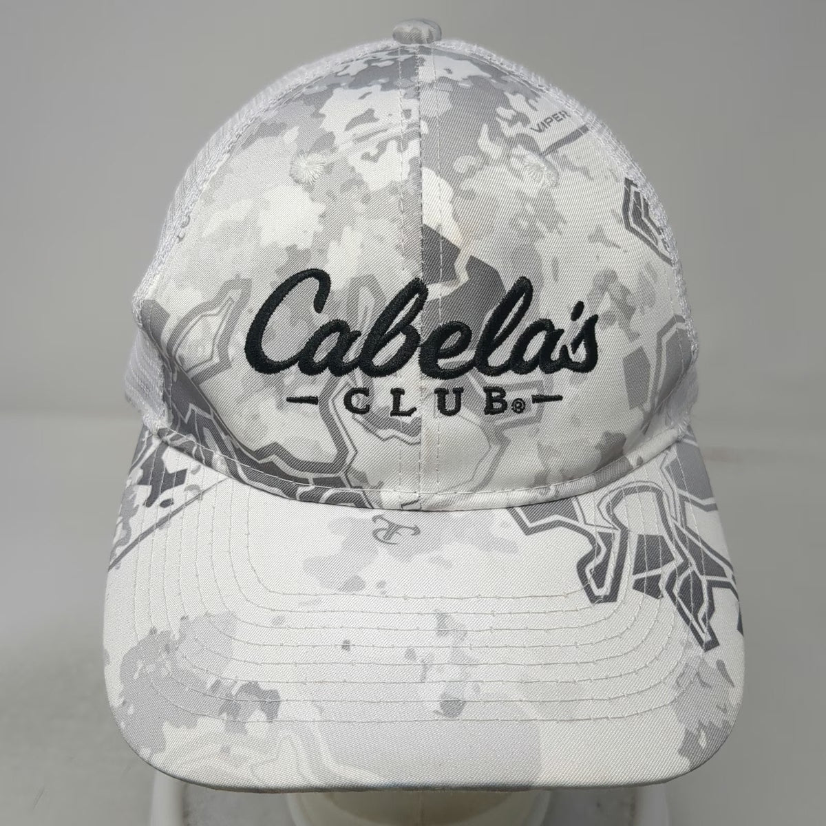 Cabela's CLUB Trucker Hat Gray Viper Snow Camo Mesh Snapback One Size Hunting