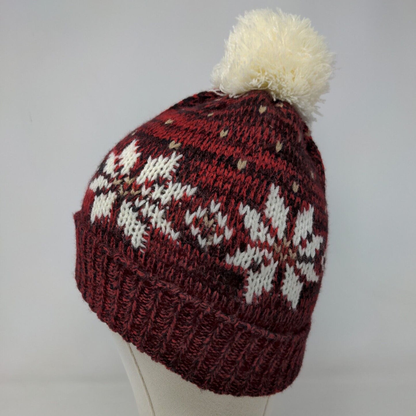 Charter Club Women's Knit Beanie Hat Cap 100% Acrylic Fair Isle Red OS