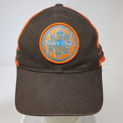 Bhakti Chai Trucker Hat Brown Orange One Size Mesh Snapback Patterned Underbrim