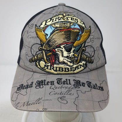 Disney Parks 5 Panel Gray One Size Hat Pirates of the Caribbean Map Print Skull