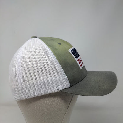 Fish American Flag Fitted Trucker Hat Green S/M Columbia PFG Colorblock